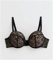 Women's Plus Size Black Butterfly Lace Plunge Bra Curves New Look
