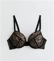 Women's DD+ Black Butterfly Lace Plunge Bra New Look