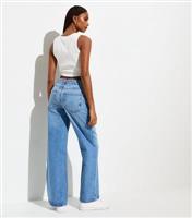 Women's Blue Mid-Rise Slouchy Wide Leg Jeans New Look