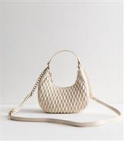 Cream Leather-Look Quilted Grab Handle Bag New Look