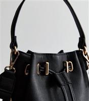 Black Leather-Look Drawstring Bucket Bag New Look