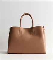 Camel Leather-Look Laptop Tote Bag Vegan New Look