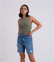 Women's Mid Blue Ripped Bermunda Shorts Urban Bliss New Look