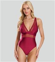 Women's Burgundy Mesh Panelled Swimsuit South Beach New Look