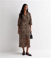 Brown Leopard Print Crinkle Midaxi Dress New Look