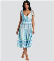 Women's Blue Abstract Print Tie Shoulder Midi Dress South Beach New Look