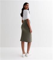 Women's Khaki Split Hem Knee Length Cargo Skirt Pink Vanilla New Look
