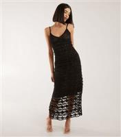 Women's Black Crochet Strappy Midi Dress Pink Vanilla New Look