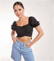 Women's Black Puff Sleeve Crop Top Pink Vanilla New Look