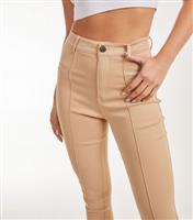 Women's Stone High Waist Slim Fit Trousers Pink Vanilla New Look