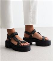 Women's Black Woven-Strap Platform Sandals Public Desire New Look