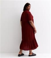 Women's Plus Size Rust Short Sleeve Tiered Midi Smock Dress Curves New Look