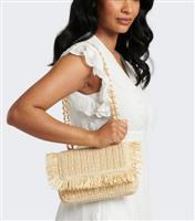 Beige Woven Fringed Shoulder Bag South Beach New Look