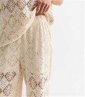 Women's Off White Crochet Wide-Leg Trousers JDY New Look
