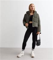 Girls' Olive Hooded Coated Puffer Coat New Look