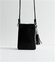 Black Leather-Look Tassel Phone Bag New Look