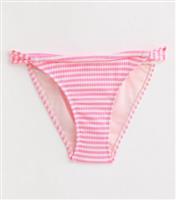 Women's Pink Stripe Textured Tanga Bikini Bottoms New Look