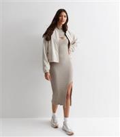 Women's Cream Ribbed Knit Cut Out Midi Dress Gini London New Look