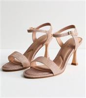 Women's Rose Gold Shimmer 2 Part Stiletto Heel Sandals New Look