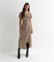 Women's Cream Leopard Print Wrap Midi Dress Gini London New Look