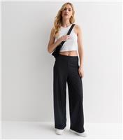 Women's Black Ribbed Jersey Wide Leg Trousers New Look