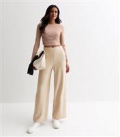 Women's Mink Ribbed Jersey Wide Leg Trousers New Look