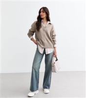 Women's Grey Wide V Neck Knit Jumper New Look