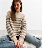 Women's Off White Soft Knit Oversized Striped Jumper New Look
