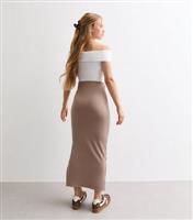 Girls' Camel Ribbed Split Hem Maxi Skirt New Look