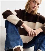 Women's Brown Soft Knit Oversized Striped Jumper New Look
