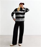 Women's Grey Stripe Roll Neck Knit Jumper New Look