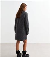 Women's Grey Knitted Half Zip Mini Jumper Dress New Look