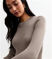 Women's Mink Crew Neck Rib Knit Midi Dress New Look