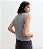 Women's Grey Boucl Knit Sweater Vest New Look