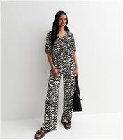 Women's Black Zebra Print Plisse Wide Leg Trousers JDY New Look