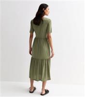 Women's Khaki Short Sleeve Tiered Midi Smock Dress JDY New Look