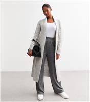 Women's Pale Grey Cable Knit Maxi Cardigan New Look
