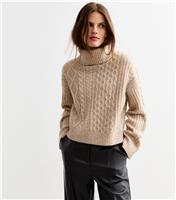 Women's Cream Cable Knit Roll Neck Jumper New Look