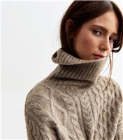 Women's Mink Cable Knit Roll Neck Jumper New Look