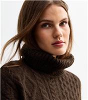 Women's Brown Cable Knit Roll Neck Jumper New Look