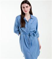 Women's Blue Belted Mini Shirt Dress Blue Vanilla New Look