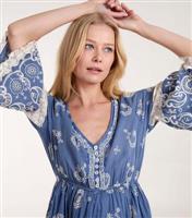 Women's Blue Embroidered V Neck Mini Dress Blue Vanilla New Look