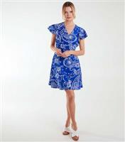 Women's Blue Floral Flutter Sleeve Mini Dress Blue Vanilla New Look