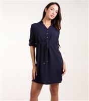 Women's Navy V Neck Mini Shirt Dress Blue Vanilla New Look