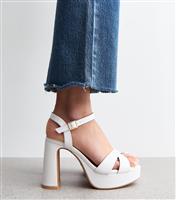Women's Wide Fit White Platform Heeled Sandals Vegan New Look