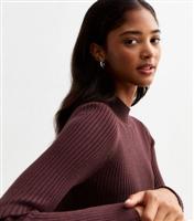 Women's Burgundy Rib Knit High Neck Midi Dress New Look