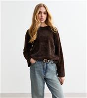 Women's Dark Brown Fluffy Jumper New Look