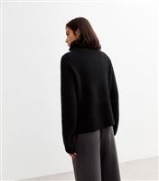 Women's Black Ribbed Half Zip Knit Jumper New Look
