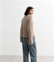 Women's Mink Ribbed Half Zip Knit Jumper New Look