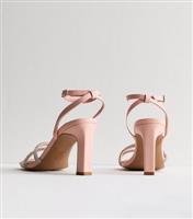 Women's Pink Embellished Block Stiletto Heel Sandals Vegan New Look